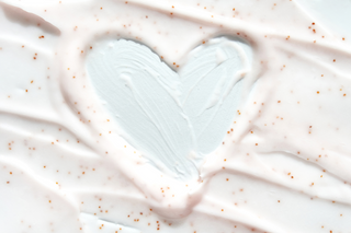 Exfoliator skincare in a heart-shaped object textured