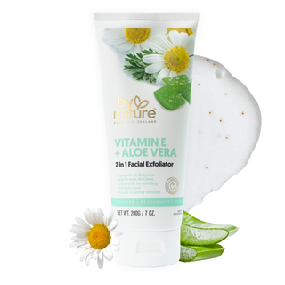 Facial exfoliator with natural ingredients on a white background