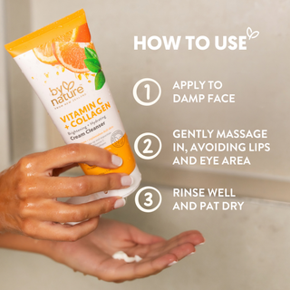 How to use By Nature Vitamin C + Collagen Cream Cleanser on damp skin