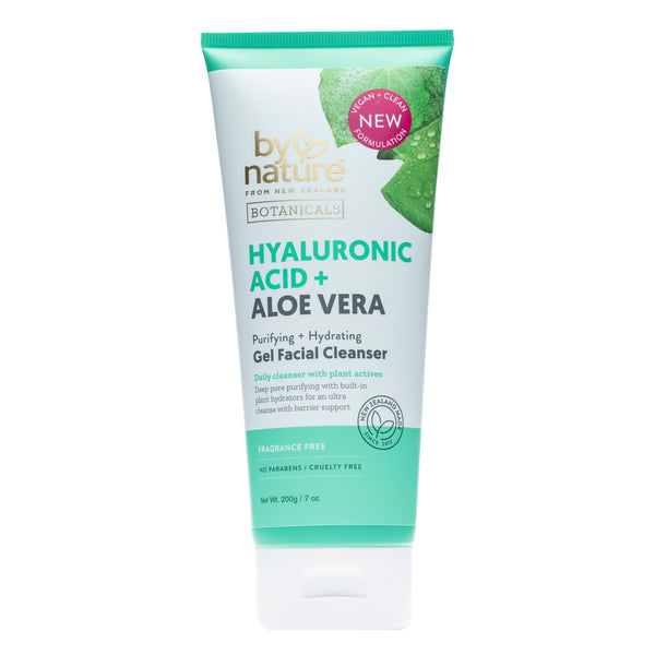 cleaning face with aloe vera plant Hyaluronic Acid + Aloe Vera Gel Facial Cleanser
